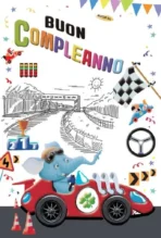 Biglietto Compleanno Macchina da Corsa bimbo con rotella