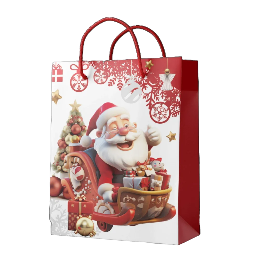 Shopper foil Oro con Babbo Natale e slitta