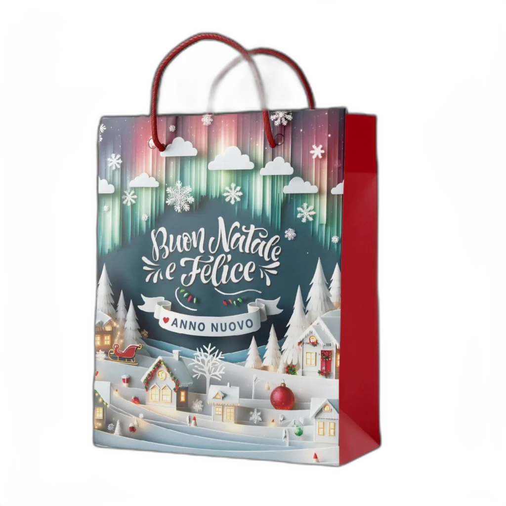 Shopper foil Oro Buon Natale e Felice Anno Nuovo paesaggio