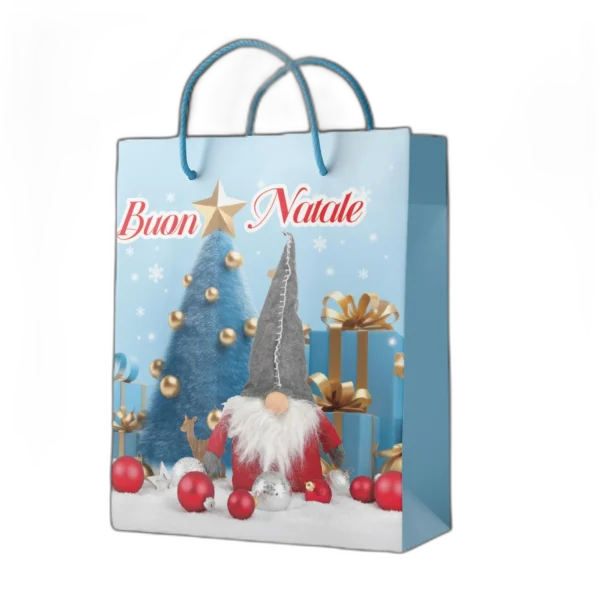 Shopper foil Oro Buon Natale con gnomo e alberi