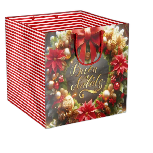 Shopper foil Oro Base larga Buon Natale con stella e fiori