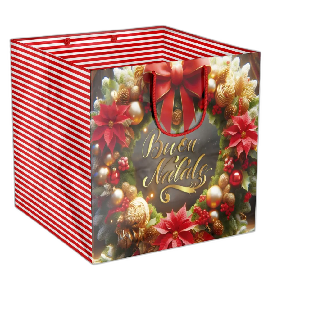 Shopper foil Oro Base larga Buon Natale con stella e fiori