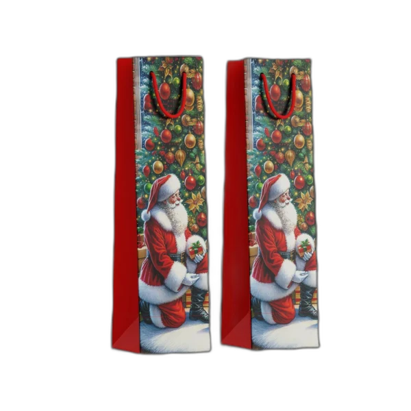 Shopper bottiglia foil Oro con Babbo Natale e albero