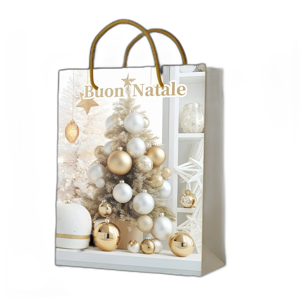 Shopper senza foil Buon Natale con albero bianco elegante