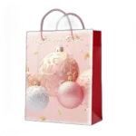 Shopper senza foil Buone Feste con palline rosa e argento