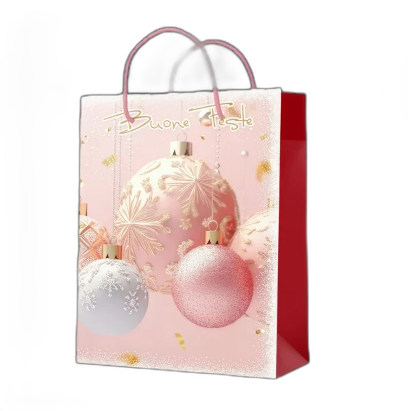 Shopper senza foil Buone Feste con palline rosa e argento
