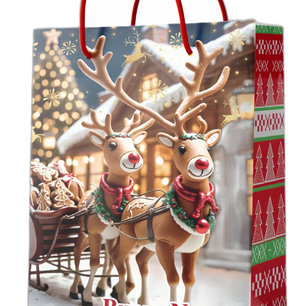 Shopper senza foil Buon Natale con renne traino slitta