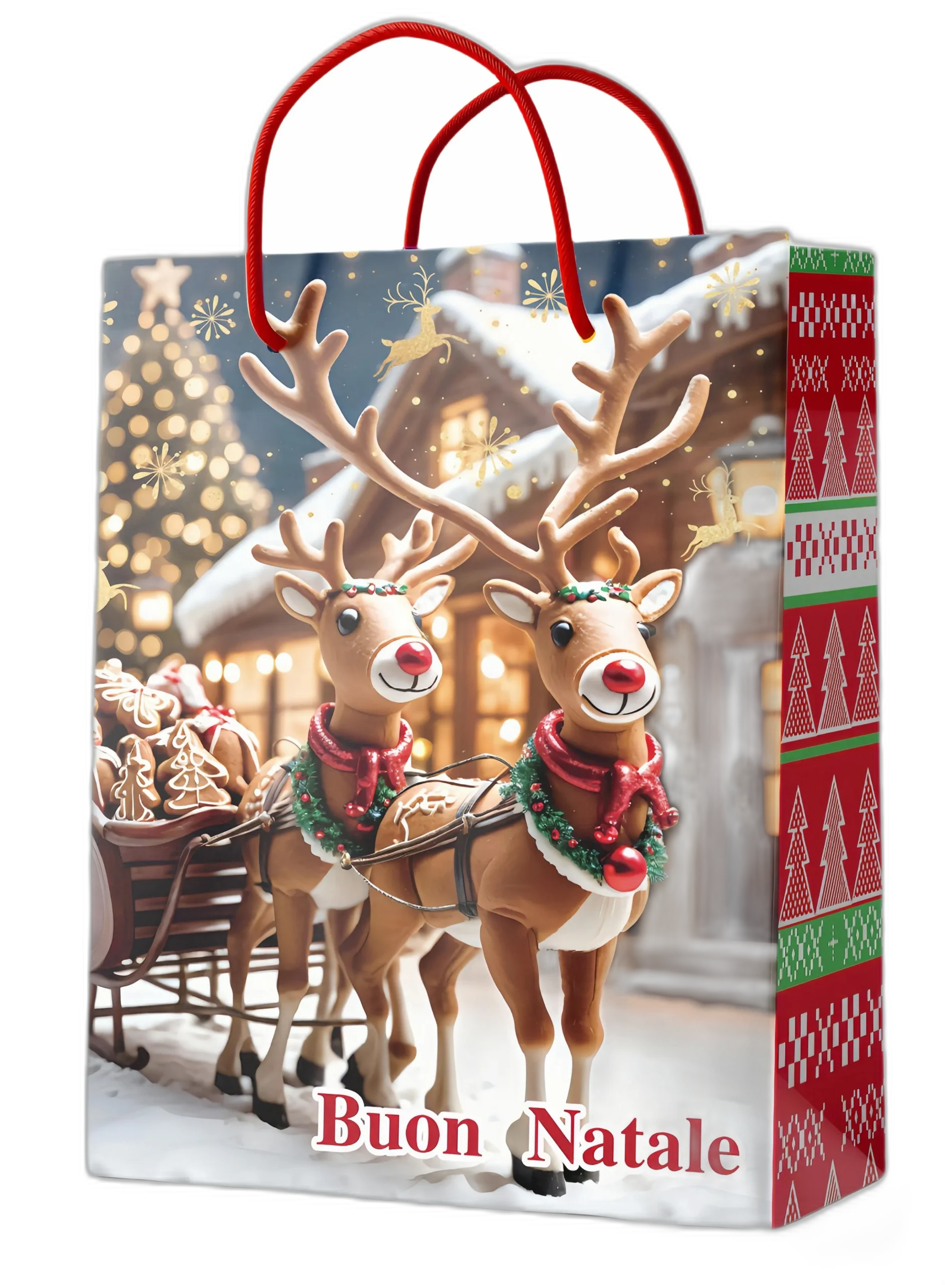 Shopper senza foil Buon Natale con renne traino slitta Shopper senza foil Buon Natale con renne traino slitta