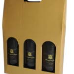 Scatola vino 3 bottiglie oro con finestra
